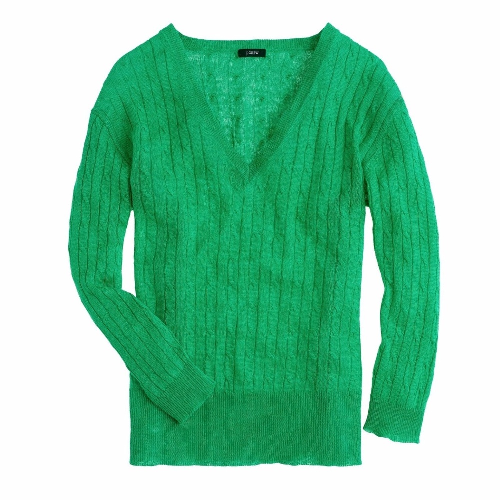 J.CREW CABLE KNIT V-NECK LINEN PULLOVER - M - Picture 1 of 5